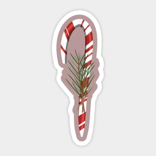 Peppermint Candy Cane with Sprigs Sticker